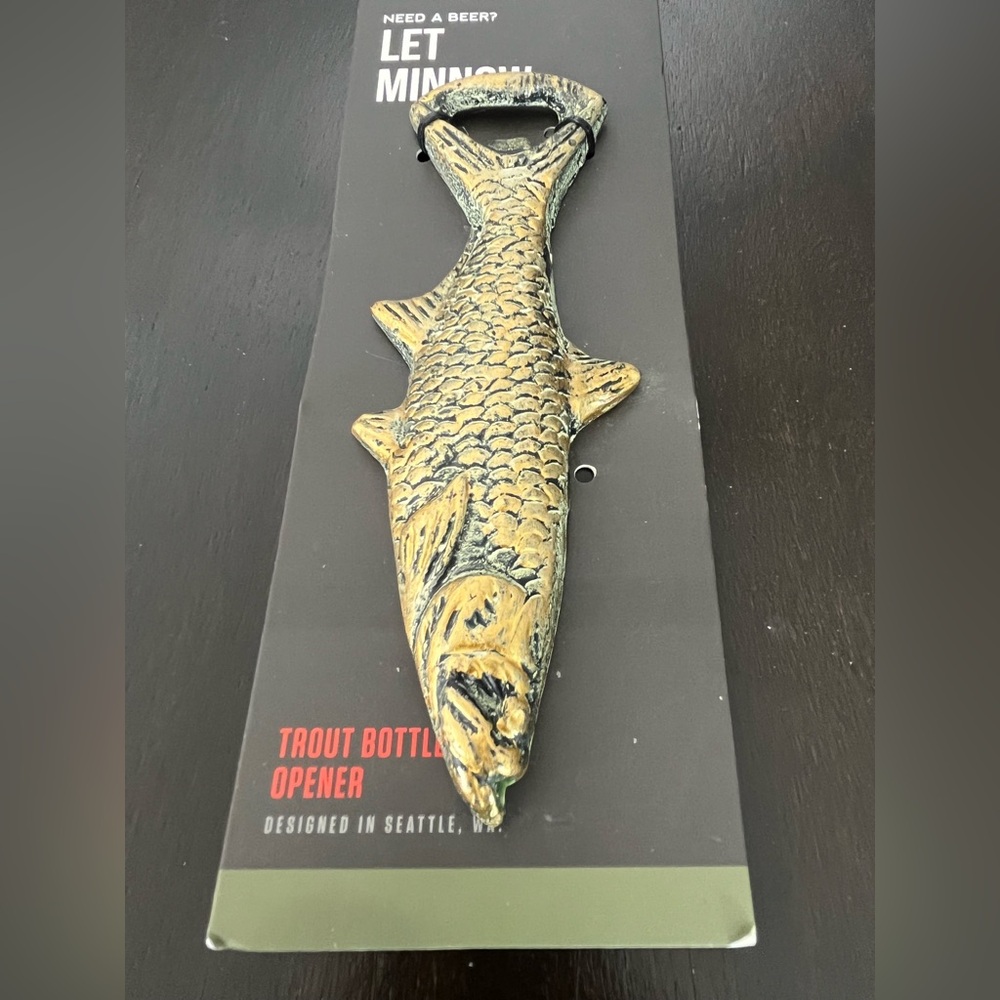 Fish Bottle Opener Foster & Rye Cast Iron Trout Novelty Brass Finish Metallic